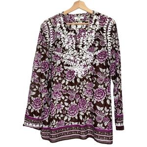 JPR Embroidered Tunic Floral Print Long Sleeve Women’s Large Casual Modest